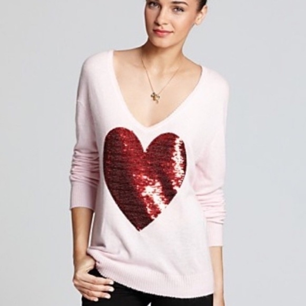 Wildfox White Label Pink Angora Blend Sweater With Sequin Heart - Picture 1 of 9